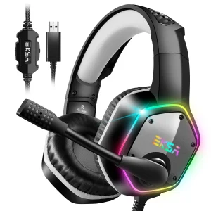 EKSA E1000 7.1 Virtual Surround RGB Gamer Headset With Super Bass for PC PS5 Gray Green