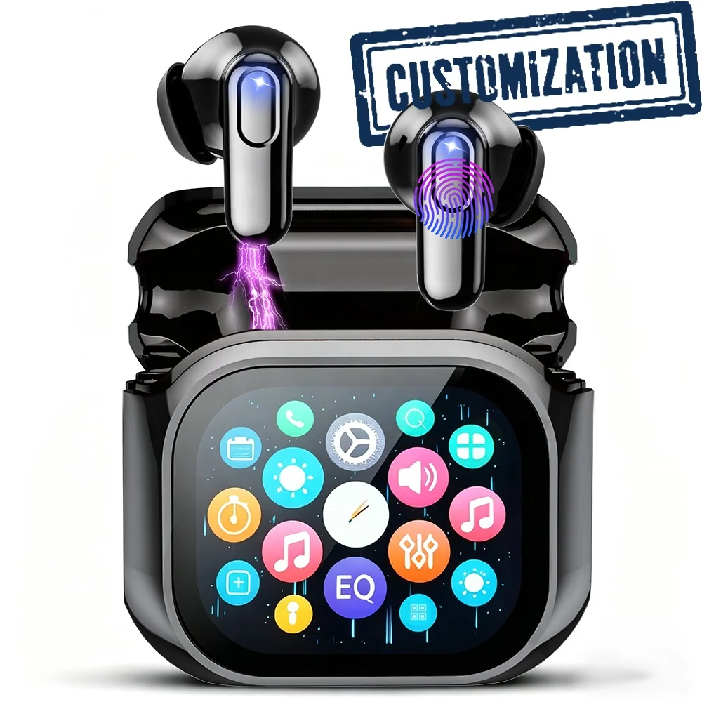 Customized LOGO XG63 New TWS 13mm Speaker Wireless Earbuds, In-Ear HD Color Screen Touchscreen Smart Earbuds with Heavy Bass