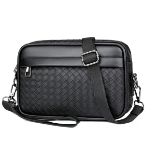 New Casual Woven Single Shoulder Crossbody Bag PU Business Men Messenger Chest Bag Wholesale Men Handbags Tote