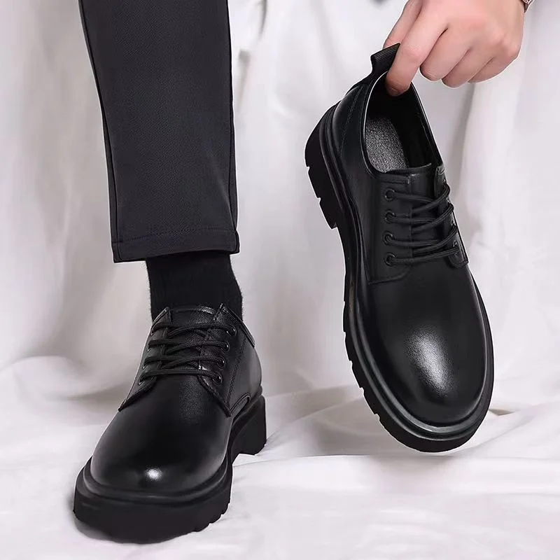 Men's Formal Black Leather Lace up Loafers Spring Big-Toe Business Casual Dress Shoes with Lace-Up Soft Soles & Non-Slip Design - Image 2