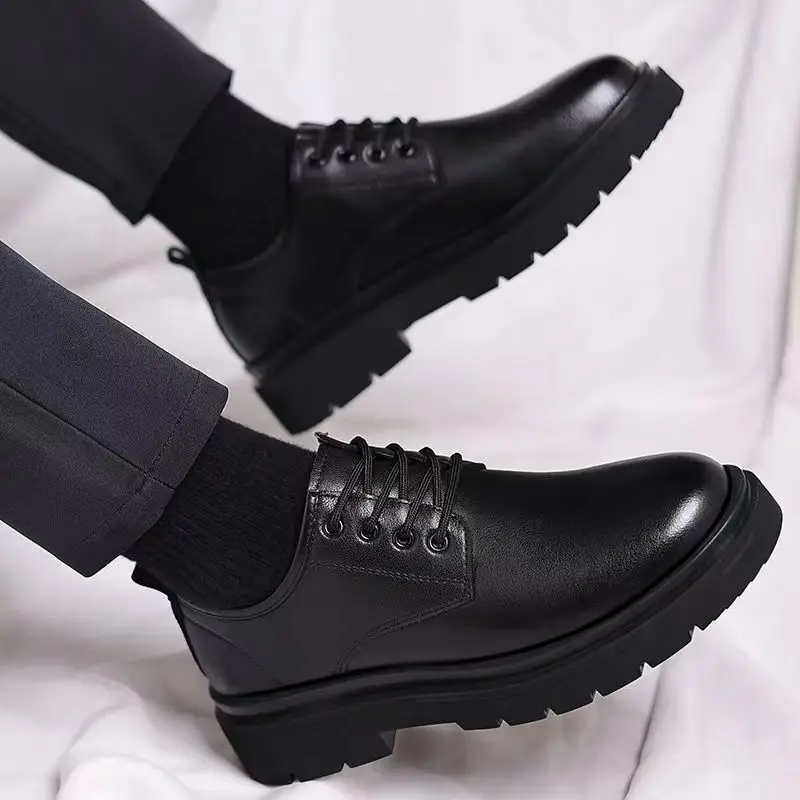 Men's Formal Black Leather Lace up Loafers Spring Big-Toe Business Casual Dress Shoes with Lace-Up Soft Soles & Non-Slip Design - Image 3