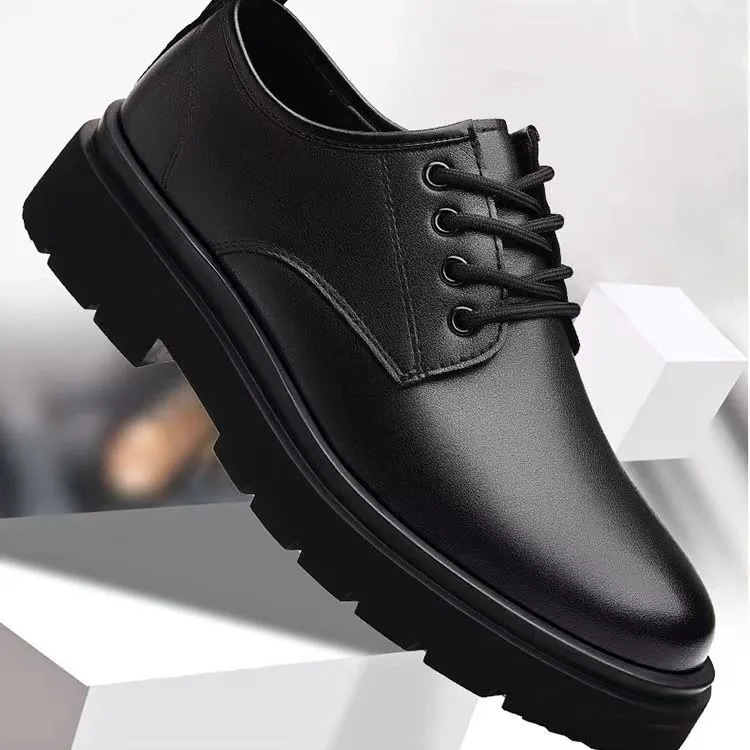 Men's Formal Black Leather Lace up Loafers Spring Big-Toe Business Casual Dress Shoes with Lace-Up Soft Soles & Non-Slip Design